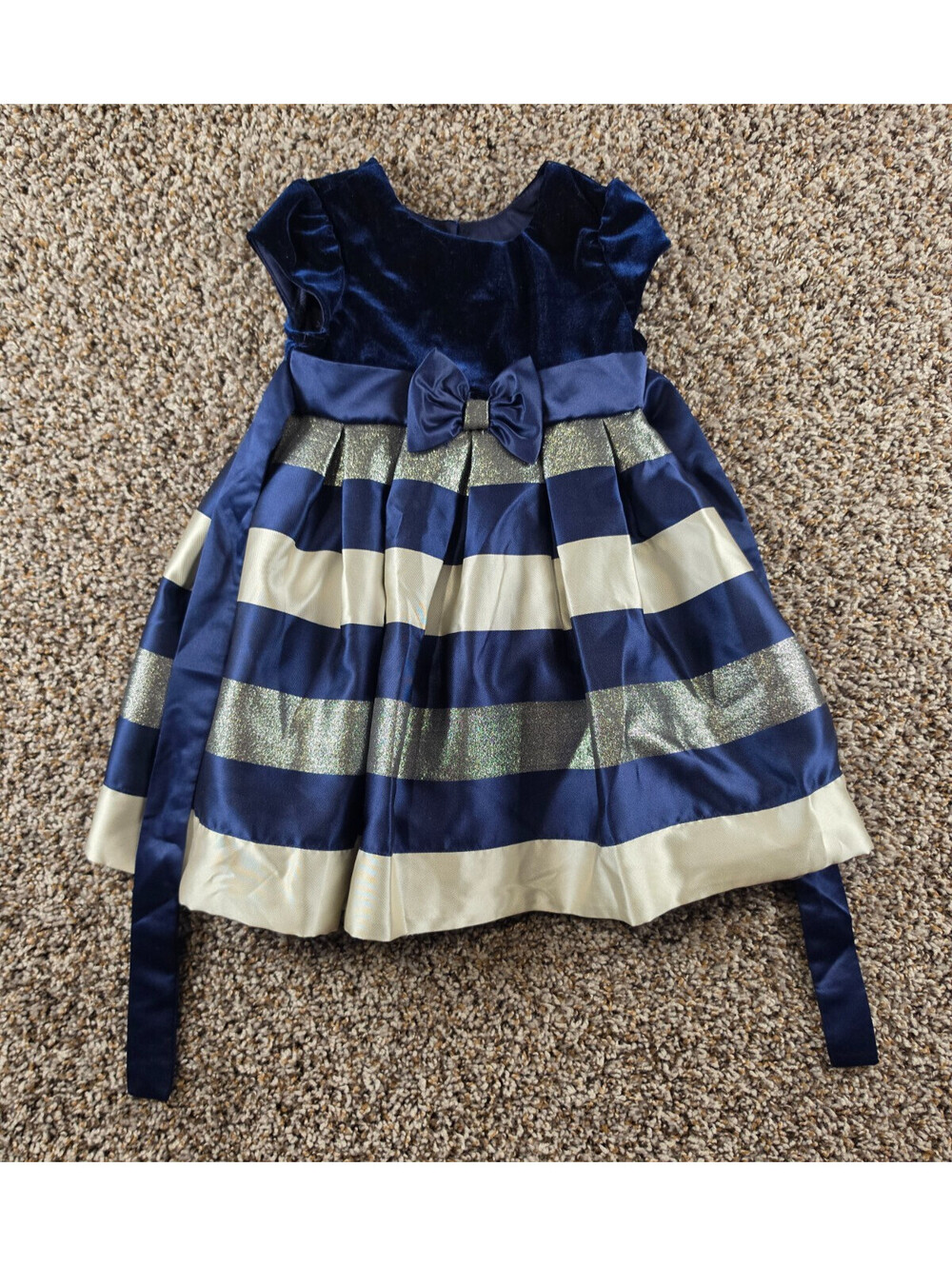 Jona Michelle Toddler Girls Sz 2T Formal Dress Blue Silver Striped Velvet